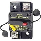 Blue Sea Systems 285-Series Surface-Mount Circuit Breaker, 60A | 48V DC max; weather resistant; ignition protected; trip-free manual reset; 1/4-inch ring terminals