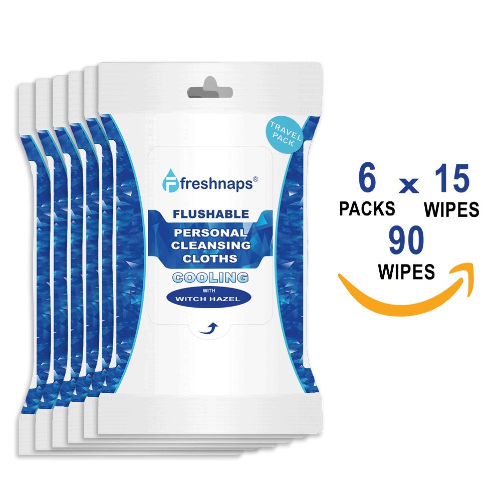 FreshNaps Flushable Personal Cleansing Wipes with Cooling Witch