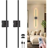 NIORSUN 28 Inch Battery Operated Wall Sconce Set of 2, 360° Rotation Black Rechargeable Wall Lights with Detachable Tube and 