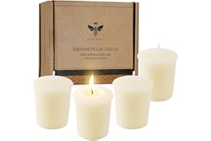 DEYBBY Pure White Beeswax Votive Candles-4 Pack Natural Votives Set for Home Room Decor Party Wedding Spa,12 Hours Burn