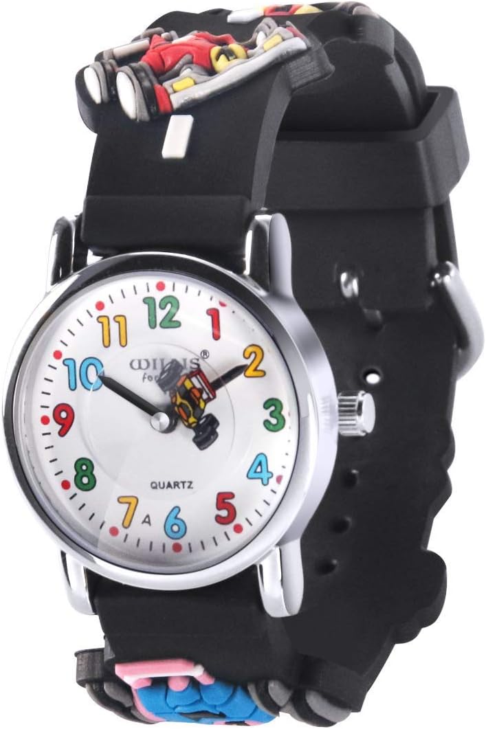 Kids Watch Boys - Waterproof Cute Watches for Kids - Toddlers Cartoon Sport Watchs - 3D Silicone Wristwatches Time Gift 5-12 Year Child - Racing