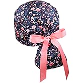 CALOMED Scrub Cap for Women and Men, Ponytail Scrub Caps, Working Hat, Head Cover with Ribbon Ties and Buttons, Long Hair