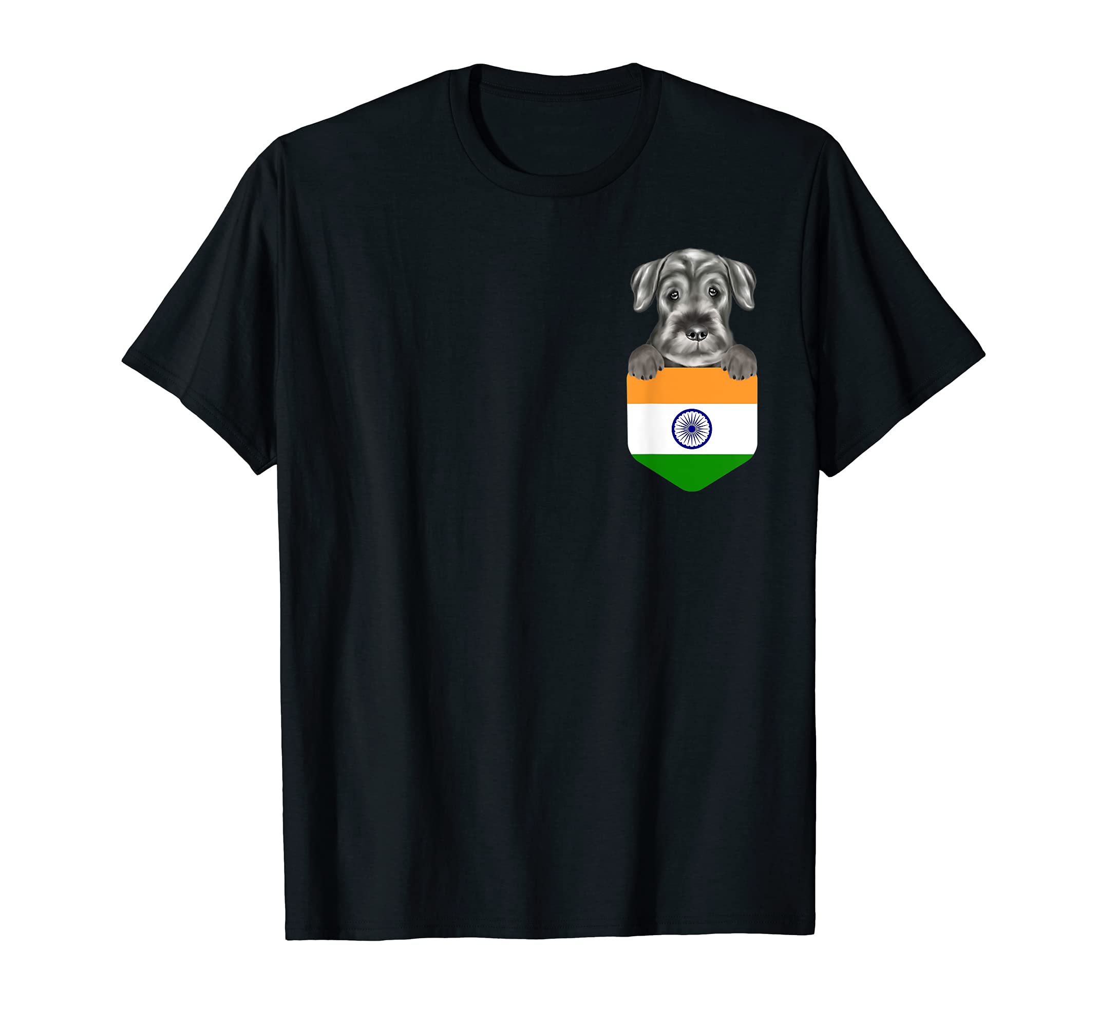 India Flag Standard Schnauzer Dog In Pocket T-Shirt