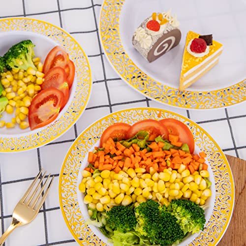 I00000 60 Disposable Gold Plastic Dessert Bowls, 12 oz Soup Bowls, Gold