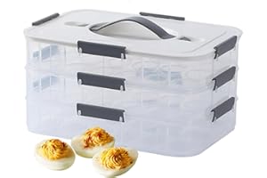 Deviled Egg Containers with Lid 54 Slots Clear Plastic Deviled Egg Tray Carrier Platter with Handle & Snap Lock Stackable Reu