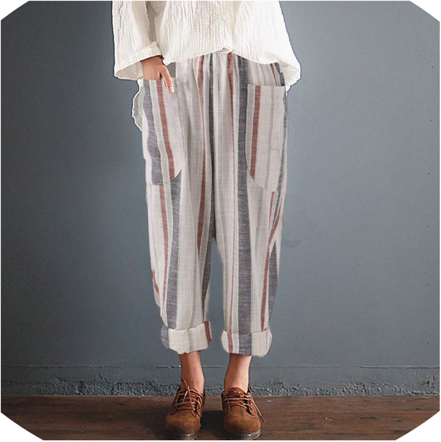 high waisted striped linen pants