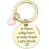 SHTALHST Teacher Keychain,Teacher Appreciation Keychain with Pink Heart Charm,Appreciation Gift for Educators,Big Heart Shape Little Minds,Golden