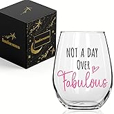 Innfueunun Funny Birthday Wine Glass Gifts for Women, Not a Day Over Fabulous, Perfect Birthday, Wedding, Mother's Christmas Gift for Women Friend BFF Boss Coworkers Female-15oz