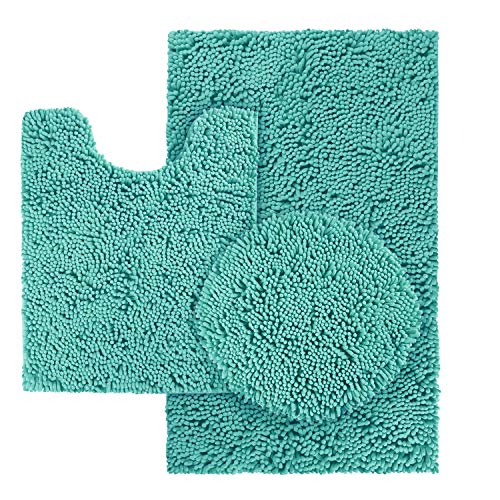 HOMEIDEAS 3 Pieces Turquoise Bathroom Rugs Set, Ultra Soft Non Slip
