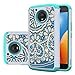 Moto E4 Plus Case, LEEGU [Shock Absorption] Dual Layer Heavy Duty Protective Silicone Plastic Cover Rugged Case for Motorola Moto E Plus 4th Generation (USA Version) - Blue Flower