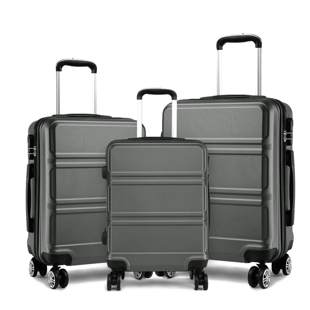Kono Fashion Luggage Set of 3 PCS Lightweight ABS Hard Shell Trolley Travel Case with TSA Combination Lock and 4 Spinner Wheels 20" 24" 28" Suitcase (3 Pcs Set, Grey)