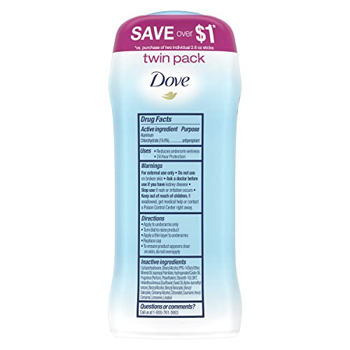 DOVE INVISIBLE SOLID ANTIPERSPIRANT DEODORANT STICK FOR WOMEN, POWDER, FOR ALL DAY UNDERARM SWEAT & ODOR PROTECTION 2.6 OZ 2 COUNT