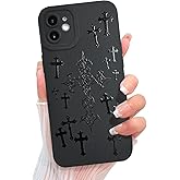 KANGHAR for iPhone 12 Case Aesthetic Blessed Cross Jesus Christian Goth Designed for Women Girls Men, Full Camera Protection Slim Fit Soft TPU Shockproof Protective Cover - Black