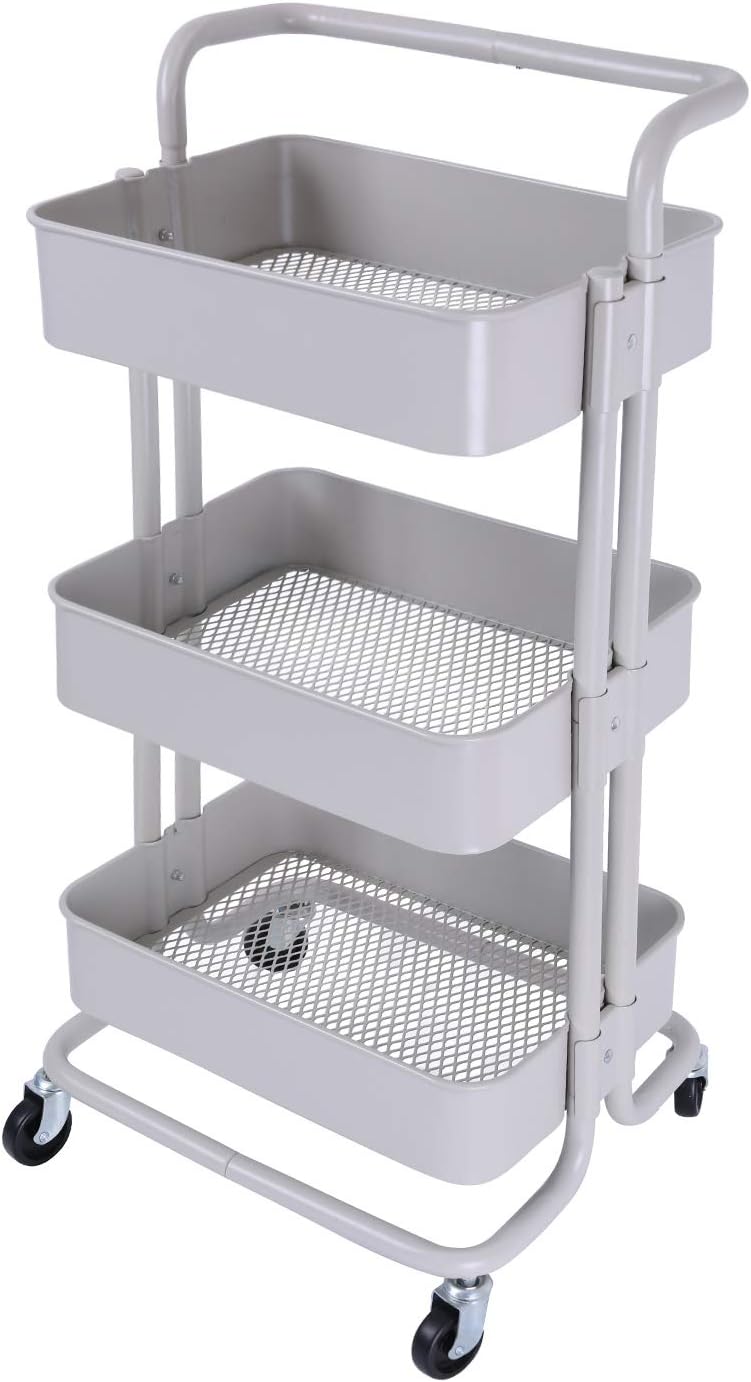 3 Drawers Metal Rolling Storage Cart Swivel Wheel Kitchen Home