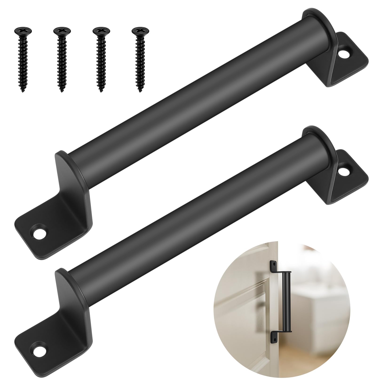 QJKEJI 2 Pcs Black Door Handles, Gate Handles for Wooden Gates, Black Sliding Barn Shed Door Pull Handle Hardware for Sheds Garden Gate Cabinet Doors Grab Handle, with Screws