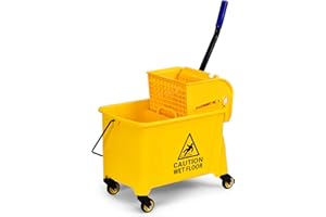 ARLIME Mop and Bucket Set with Wringer On Wheels, 21 Quart Capacity Portable Wringer Trolley on Wheels, Side Press Floor Cleaning Wavebrake w/Handle, Mop Bucket for Home, Commercial, Restaurants