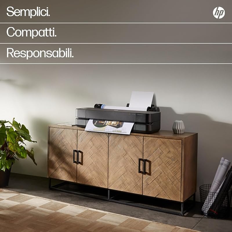 DesignJet T630 Stampante per Grandi Formati da 61 cm 5HB09D, Formati supportati da A4 ad A1, velocità 76 Pagine A1 all’Ora, Gigabit Ethernet, USB, Wi-Fi, Garanzia 1 Anno, Edizione 2025, Nero