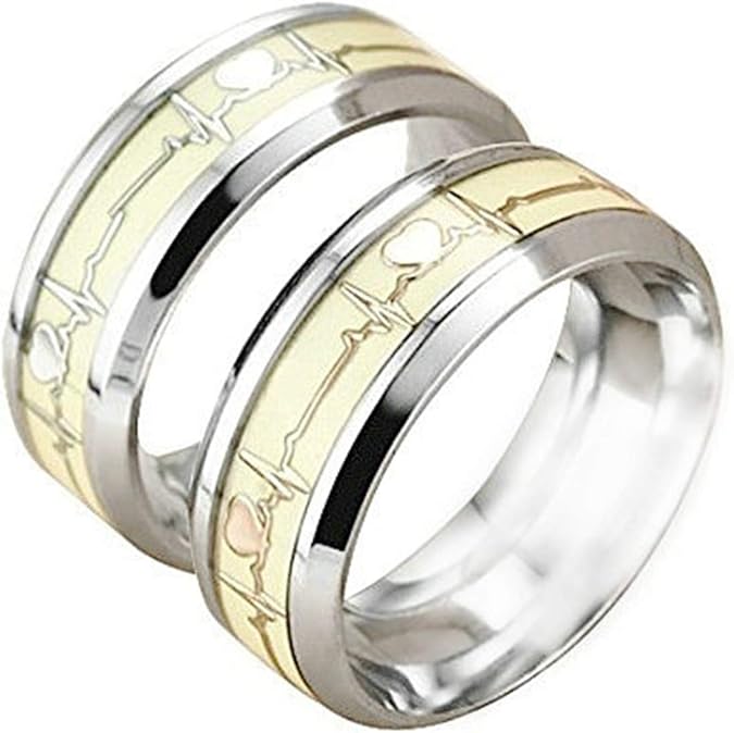 Ubestlove Silver Rings for Teen Girls Two Tone Ring with Heartbeat