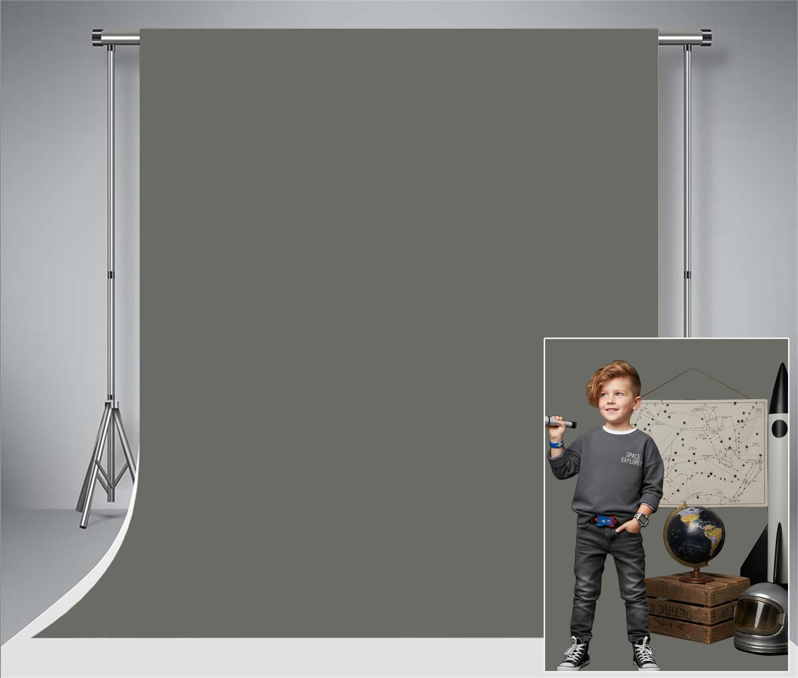 Kate Grey Backdrop 1.5x2.2m/5x7ft Basic Portrait Shooting Wedding Photo Booth Colorful Soft Skin Friendly Newborn Baby Photography Backdrop Premium Grey ID Photo shooting