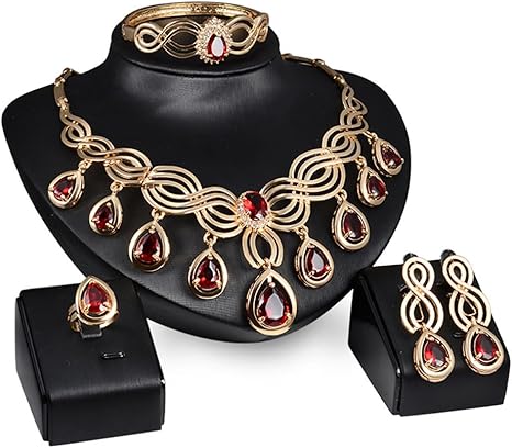 Amazon Co Jp シンプルライフボーホ宝石ペンダントネックレスイヤリングブレスレットリングエレガントな女性のジュエリーセットパーティードレスドレス ホーム キッチン