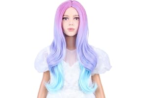 WAVELNM Kids Rainbow Wig Girls Colorful Long Curly Wavy Wig Child Purple Mixed Wigs Daily Halloween Cosplay Wigs for Kids