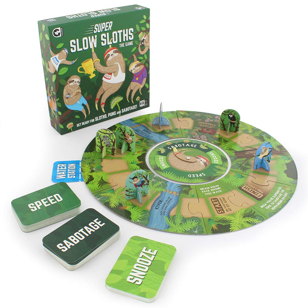 Ginger Fox Super Slow Sloths Board Game - Include 7 Double Sided Race Track - Suitable For Up To 6 Player Aged 8+