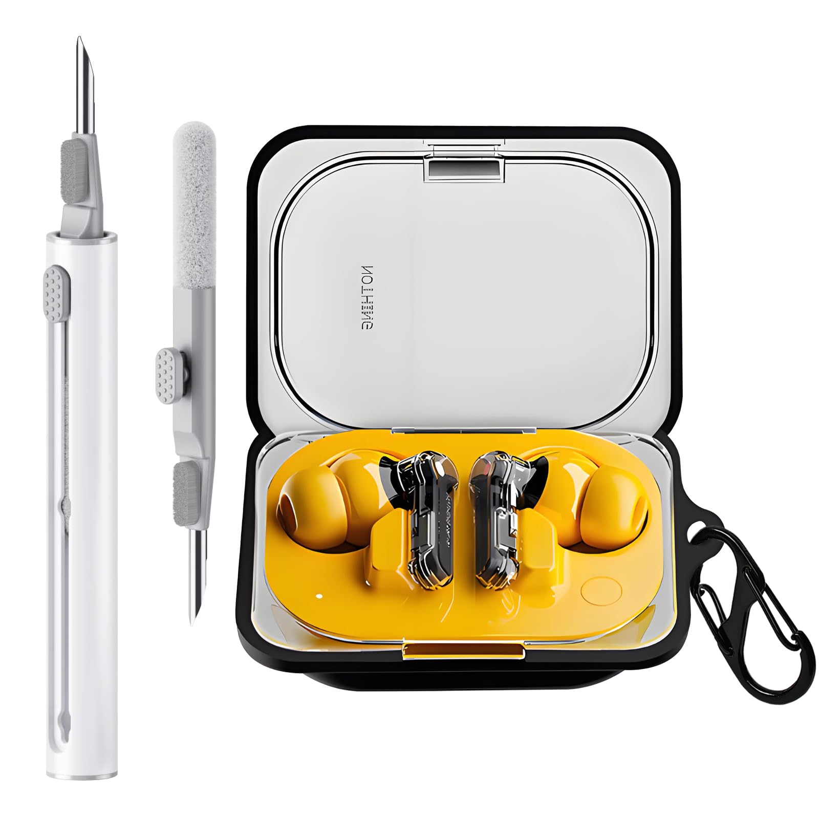 Photo 1 of Case Cover Compatible with Nothing Ear (a) Earbuds, Soft Silicone Protective Case with Cleaner Kit with Carabiner Keychain Accessories (Black)