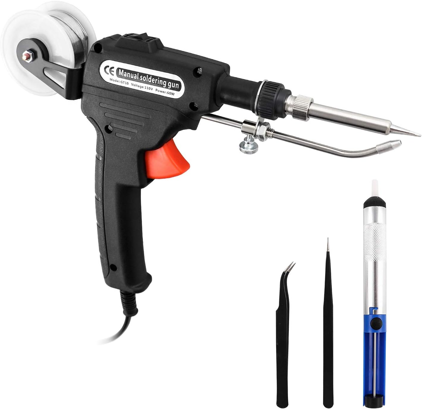QWORK 5 IN 1 Soldering Iron Gun Kit, 60W Automatic Solder Feed Gun with Solder Wire