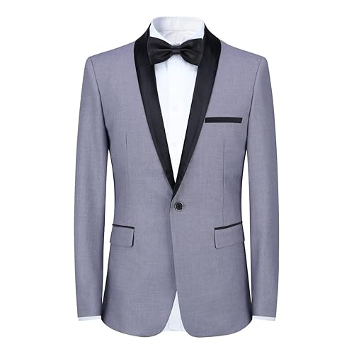 Sliktaa Mens Blazer Suit Jacket Slim Fit Single Breasted One Button Solid Casual Blazer for Business Wedding,Light Grey,S