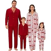 Awoscut Valentine's Day Family Pajamas Matching Sets Button Down Pajamas Stripe Bow Holiday Festival Sleepwear