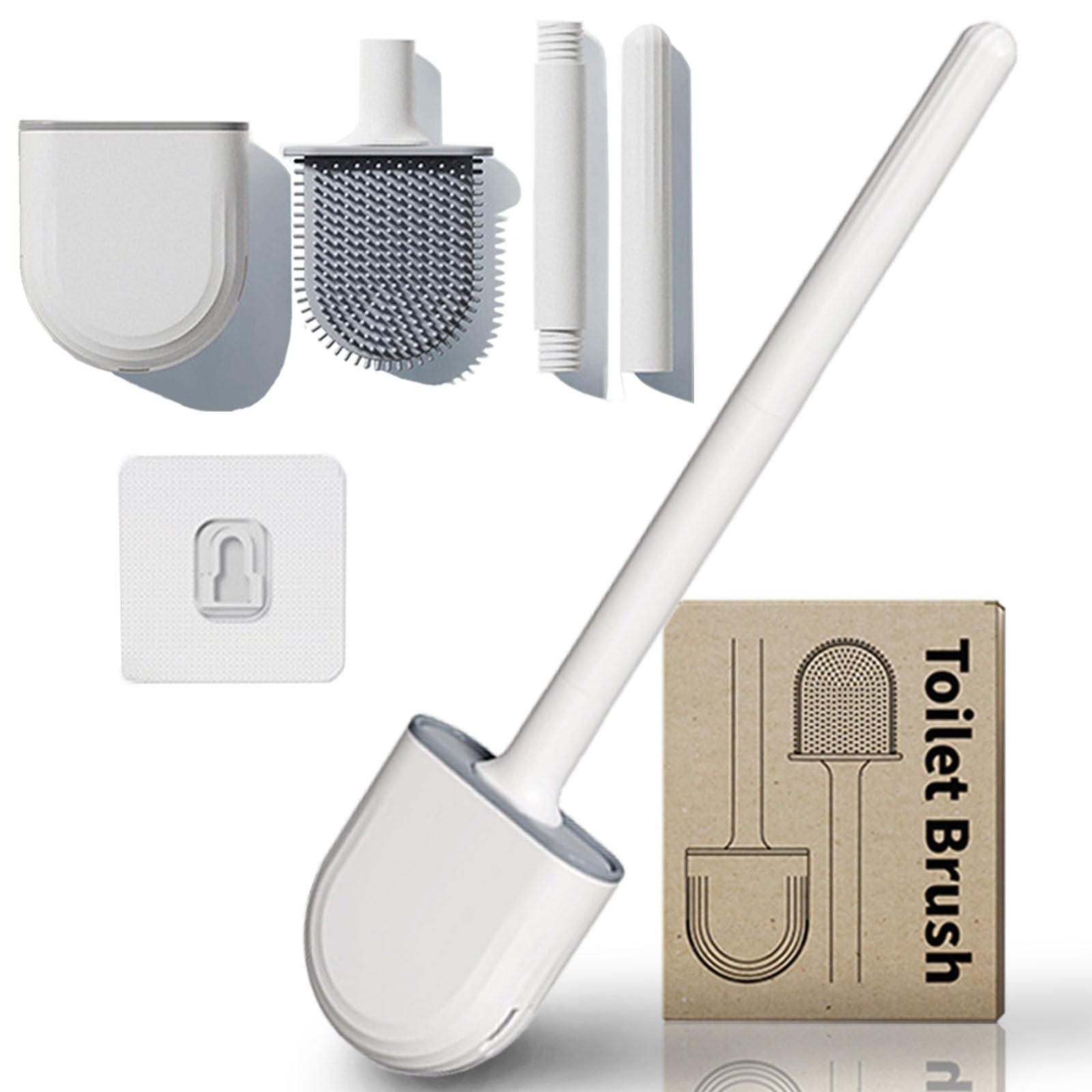 KASESSS Silicone Toilet Brush, Toilet Brushes & Holders, Toilet Cleaner Brush, Flexible Flat Toilet Brush Set, Wall Mounted Toilet Brush, Loo Brush with Quick Drying Holder Set for Bathroom(White)