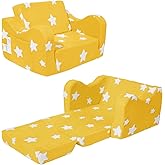 KokoSelene Toddler Couch, Kids Couch for Toddler Fold Out, 2-in-1 Convertible Kid Sofa to Lounger Bed for Girls and Boys, Ideal for Reading Sleeping Gaming Decor (Yellow)