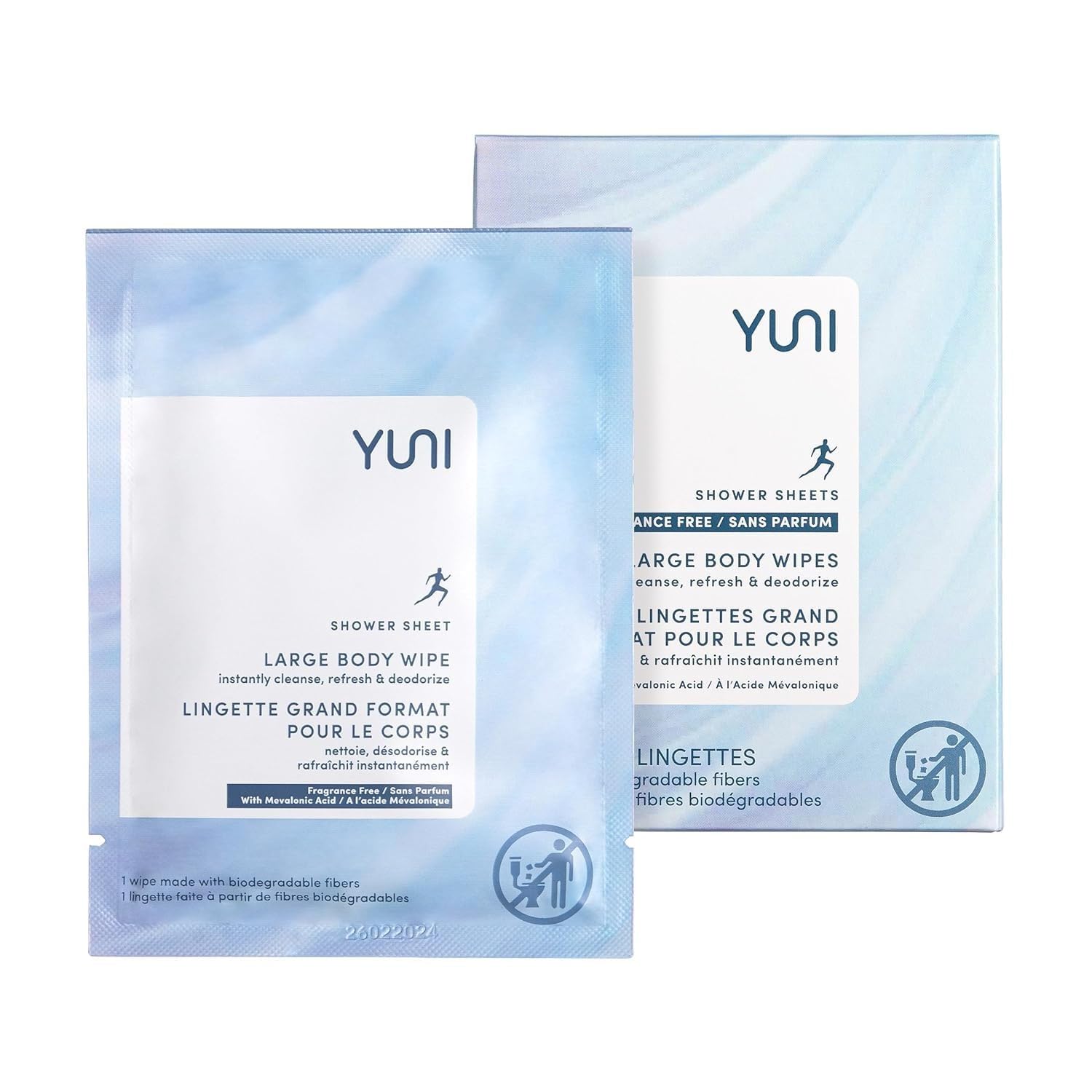 YUNI Beauty Large Body Wipes (Unscented, 12 Count) - Super Soft Showerless Cleansing and Deodorizing Individual Wipes - On-the-Go Waterless Body Cleanser for Travel