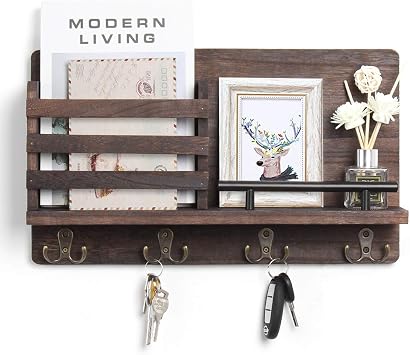 Amazon Com Wooden Mail And Key Holder For Wall Decorative Rustic Wall Mounted Mail Organizer With 4 Double Key Hooks And 1 Mail Sorter Perfect Home Decoration For Entryway Mudroom Hallway Home Improvement