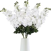 Tozeurty 30.7" White Delphinium Artificial Flowers - 5PCS Snapdragon Fake Long Stem Realistic Larkspur Faux Flowers for Wedding Centerpieces, Party, Home Decor
