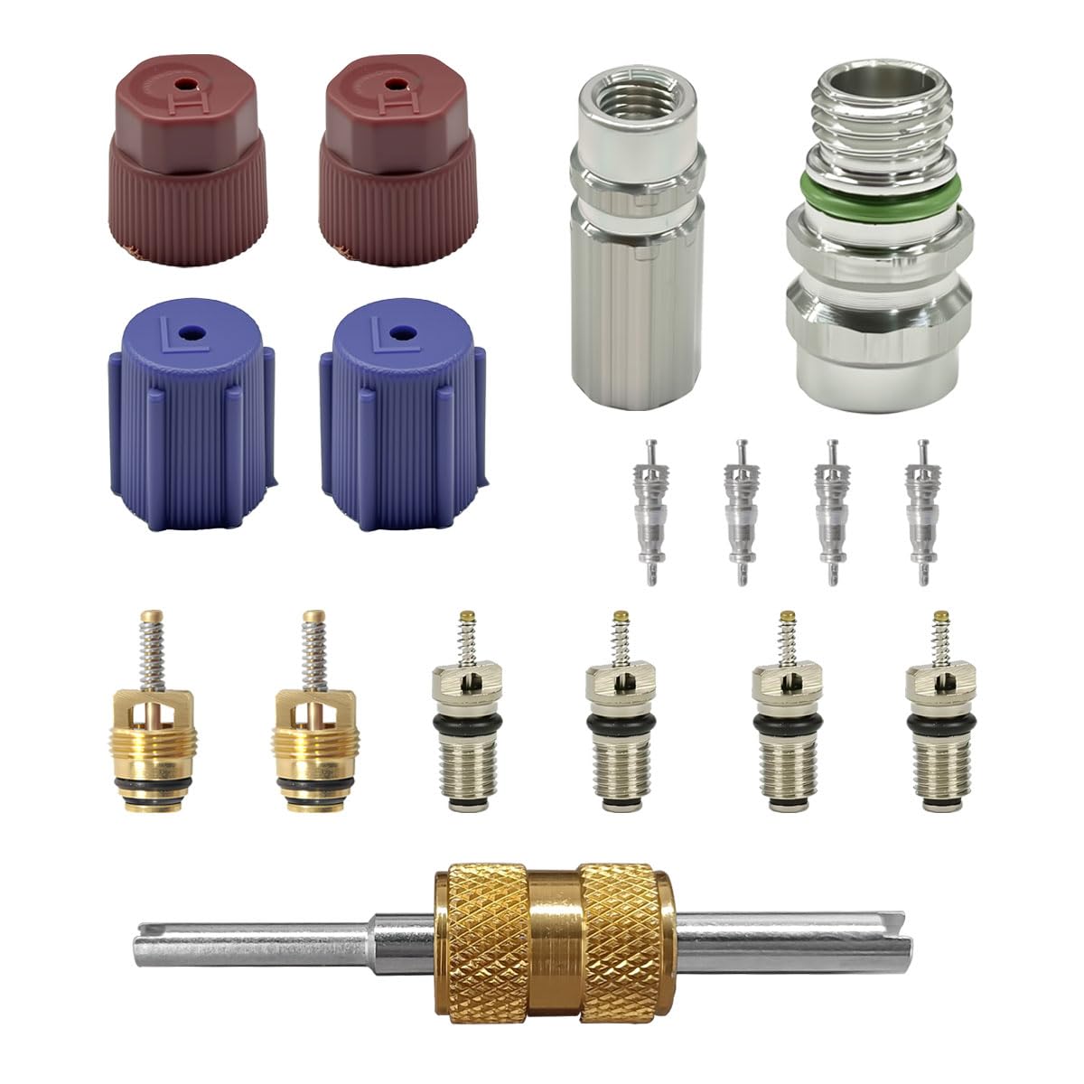 Photo 1 of 17PCS Car Air Conditioning Valve Core Kit, R12 R134A Teflon Seal Cap Valve Kit with Removal Tool for High Low-Pressure A/C Service Port, Car & HVAC AC Refrigerant Tool (Red)