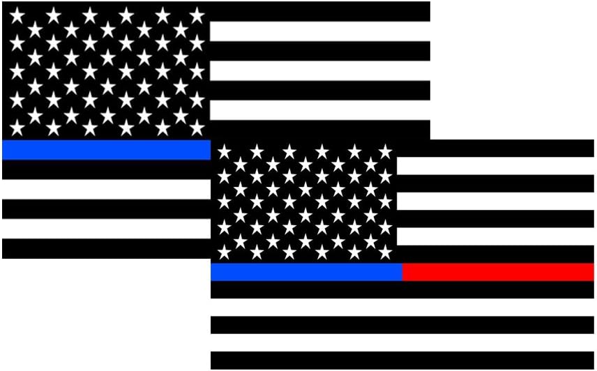 NeeJee Thin Blue Red Line USA Police & Fire Respect and Honor Law Enforcement Flag Sticker-2.5"x4.5" US Flag Car Decal,Pack of 2