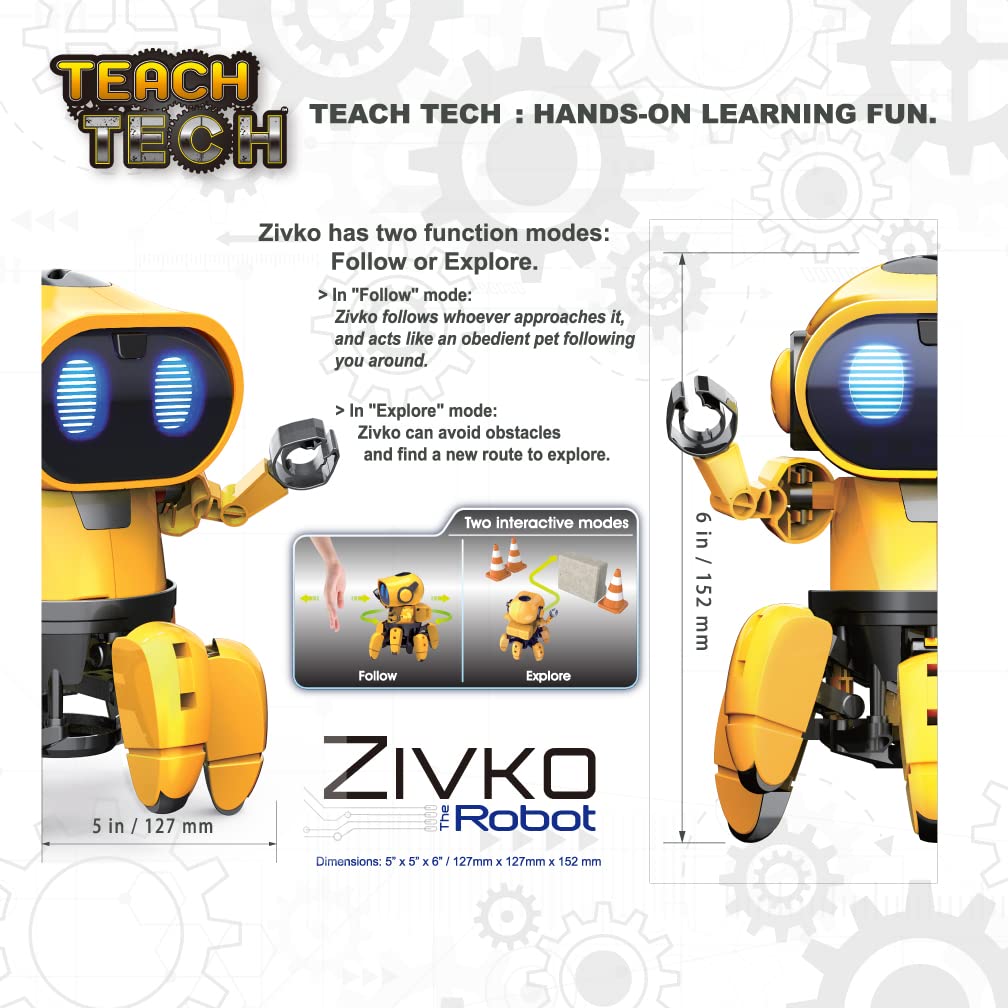 Teach Tech “Zivko The Robot”, Interactive A/I Capable Robot with Infrared Sensor, STEM Learning Toys for Kids 10+