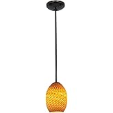 Brandy FireBird Glass Pendant - 1-Light Pendant - Rods - Oil Rubbed Bronze Finish - Amber Firebird Glass Shade