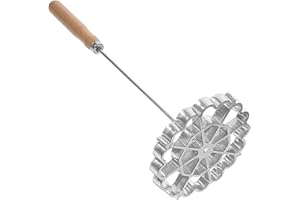 Rosette Iron Bunuelos Mold - Aluminium Alloy Flower Shaped Waffle Mold with Wood Handle Food-Grade for Baking Cooking