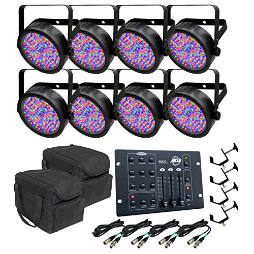 Chauvet SlimPar 56 LED Par 8 Can Lights + ADJ Controller + 2 Travel Cases