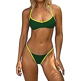OWICA Women's 2 Piece String Bikini Set Sexy Bathing Suit with Adjustable Halter Neck and Thong Swimwear