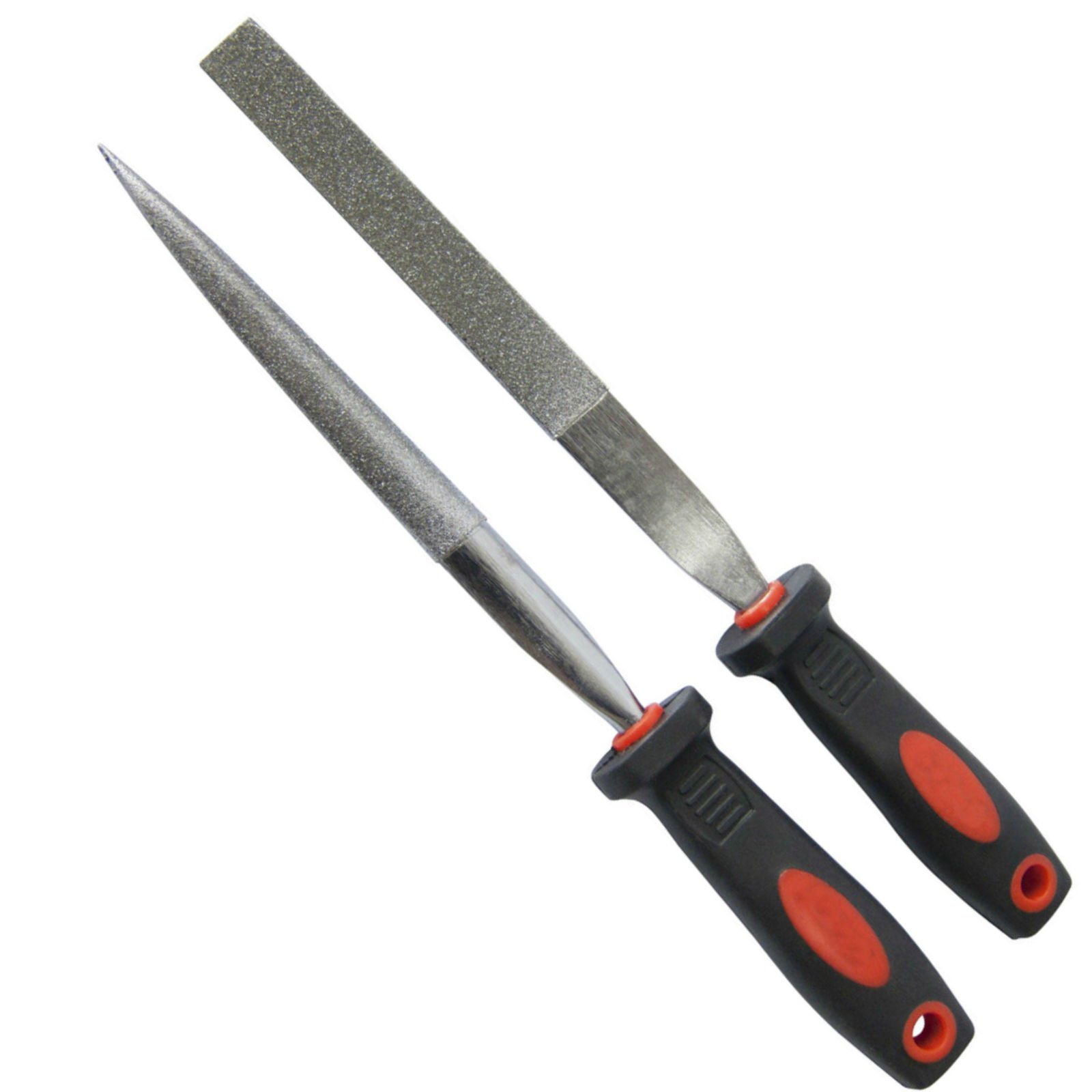 2PC DIAMOND FILE SET NEEDLE HALF ROUND TAPERED & FLAT STONE METAL GLASS 120MM