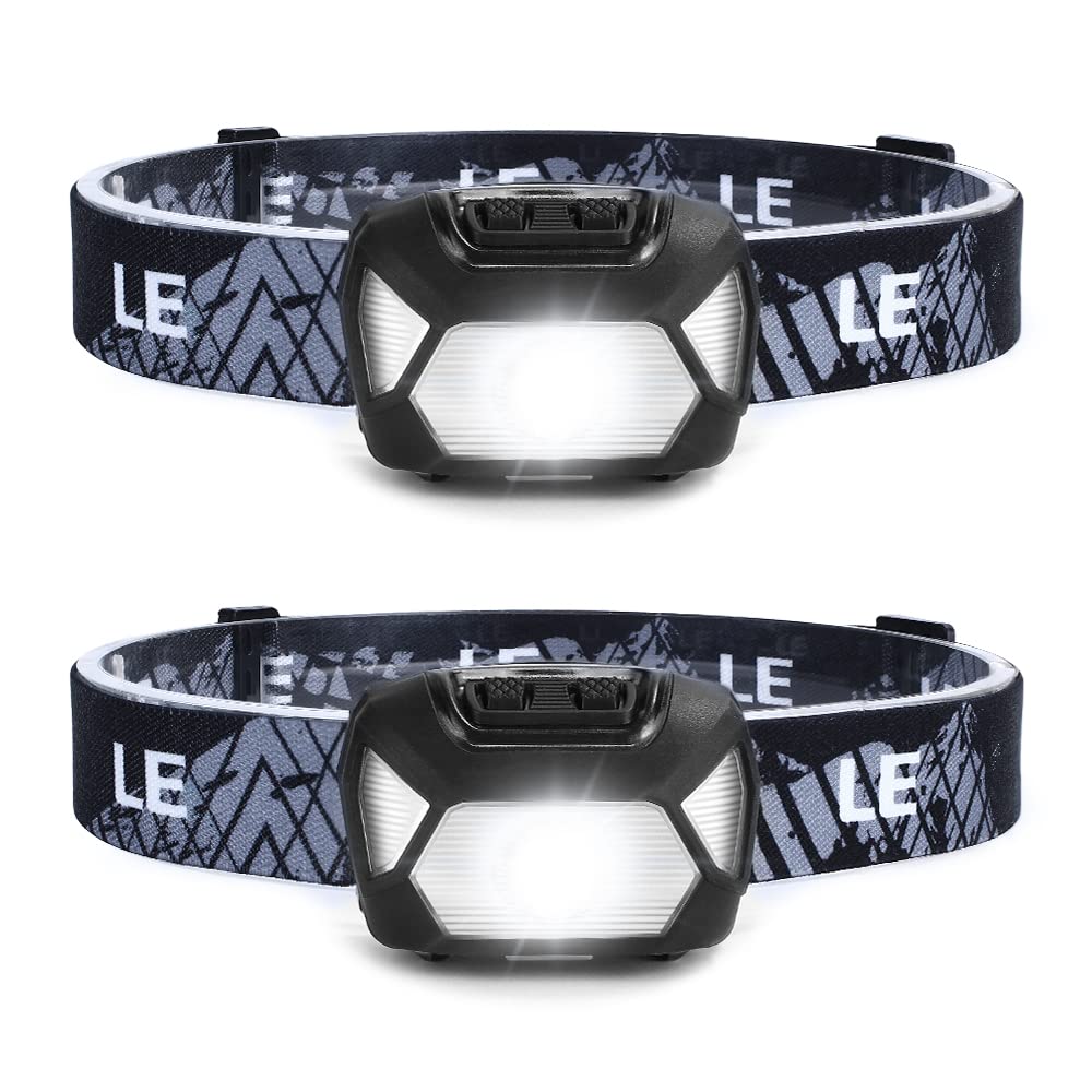 Lepro HeadLamp, 2 Pack Super Bright LED Head lamp with 6 Lighting Modes, Waterproof, Battery Powered LED Lightweight Headlight for Cycling Running Camping for Kids Adults