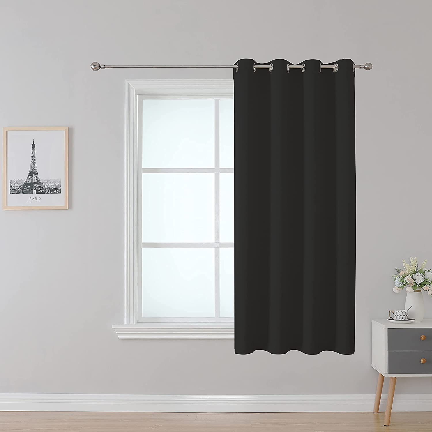 Upcortinassi Fire Retardant Curtain Flame Resistant Blackout Curtains for School Classroom Dorm Nursing Home Black 52 x 63 1 Panel