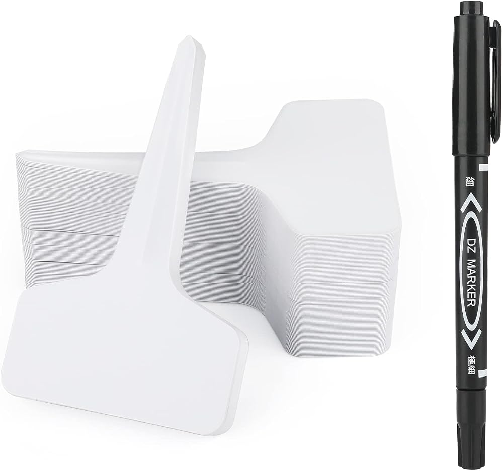 KINGLAKE Plant Labels and Pen, 50 Pcs T-Type PVC Markers 6x10cm White