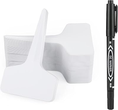 KINGLAKE Plant Labels and Pen, 50 Pcs T-Type PVC Markers 6x10cm White