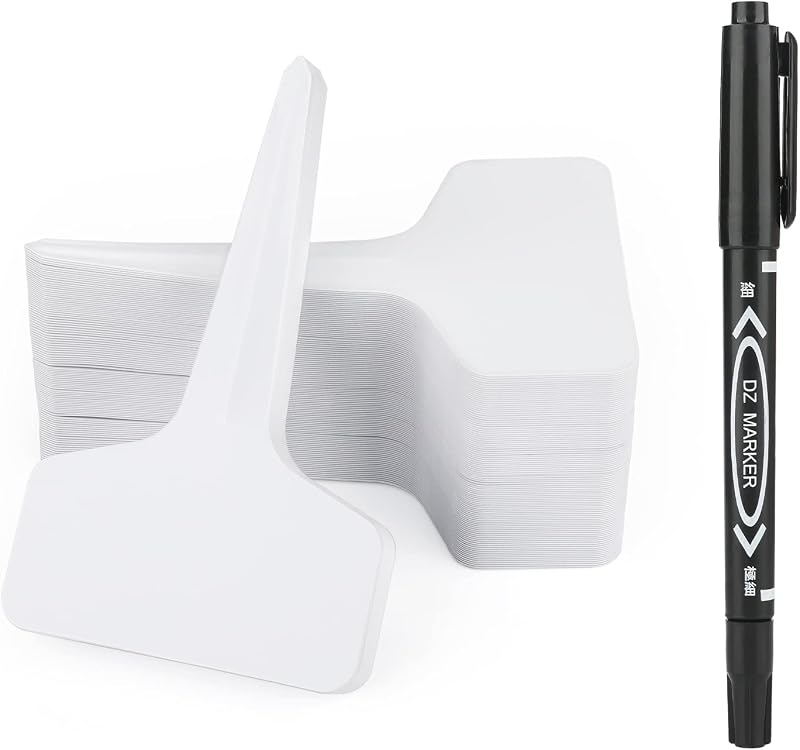 KINGLAKE Plant Labels and Pen, 50 Pcs T-Type PVC Markers 6x10cm White