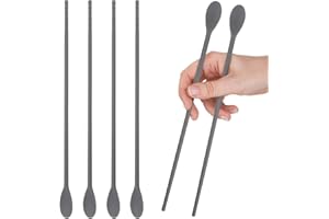 WATIIFUFU 2 Pairs Silicone Chopsticks with Double End Spoon Design, Reusable Stirring Chopstick and Easy