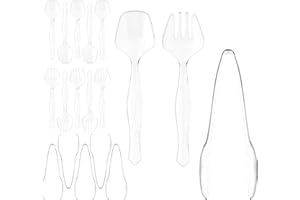 R-KAY 18 Pcs Clear Plastic Serving Utensils Set - 6 Clear Plastic Serving Spoons, 6 Tongs And 6 Forks - Heavy Duty Disposable Serving Utensils Set For Parties